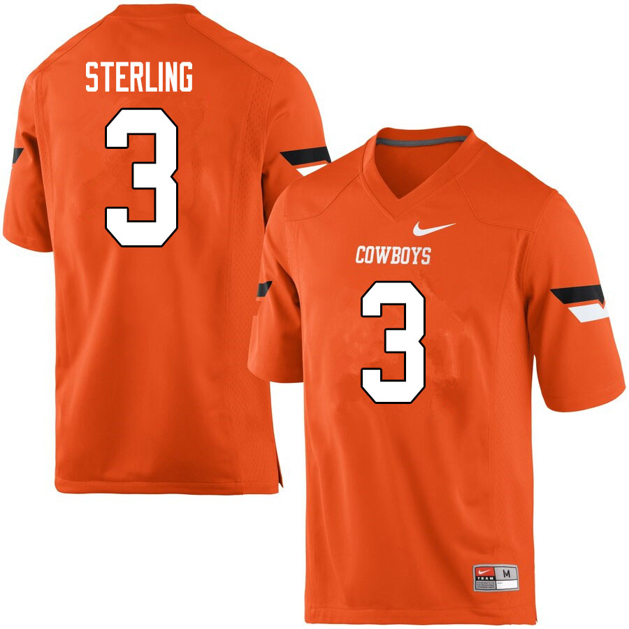 Men #3 Tre Sterling Oklahoma State Cowboys College Football Jerseys Sale-Orange - Click Image to Close